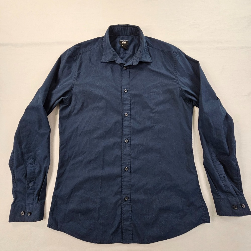 H&M Blue Long Sleeve Cotton Blend Button-Up Shirt Men's M